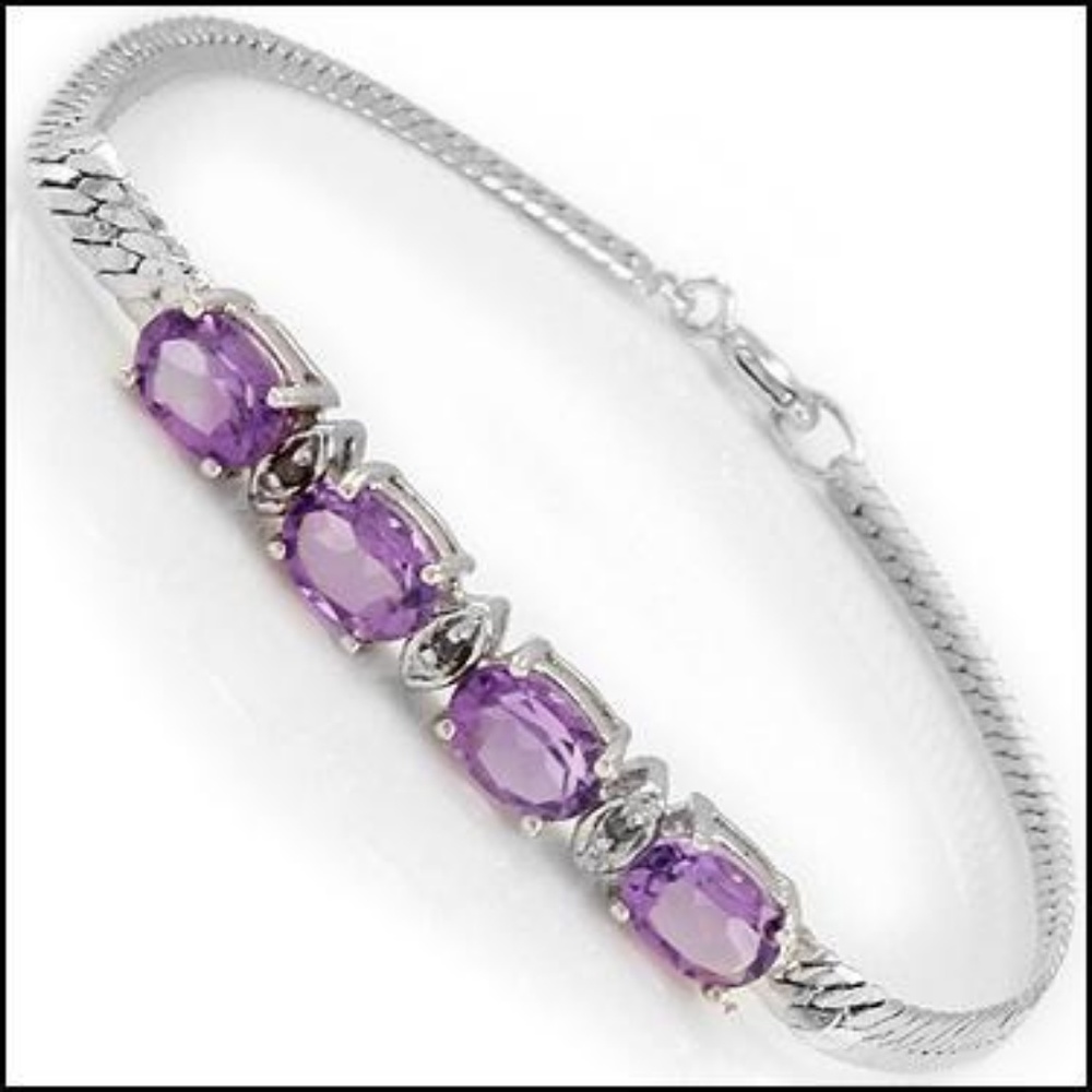 Wht gold Over Sterling Diamond&Amethyst Bracelet